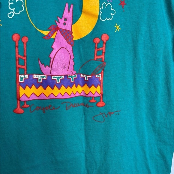 VTG Single Stitch Wearable Art Jeff Low Coyote Dreams Tee Size Large Teal - Picture 2 of 10